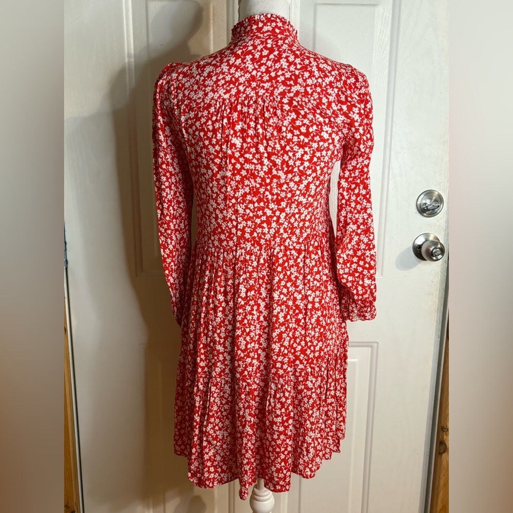 J. Crew Hadid Shirt Dress size XXS red with white floral patterns - Picture 4 of 12